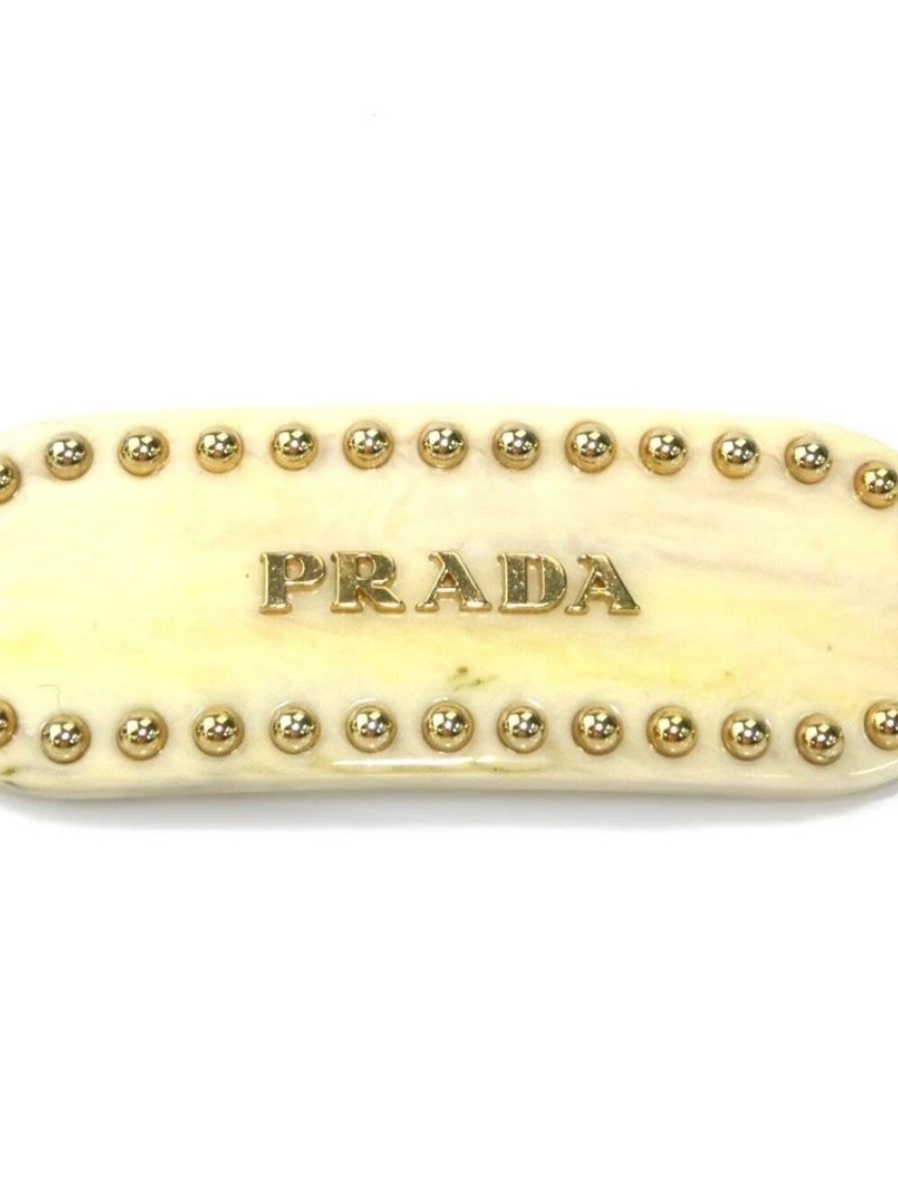 PRADA Barrette Hair Clip Beige/Gold Resin/Metal -